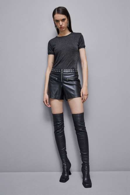 Essential short-sleeved sweater, Black, Patrizia Pepe