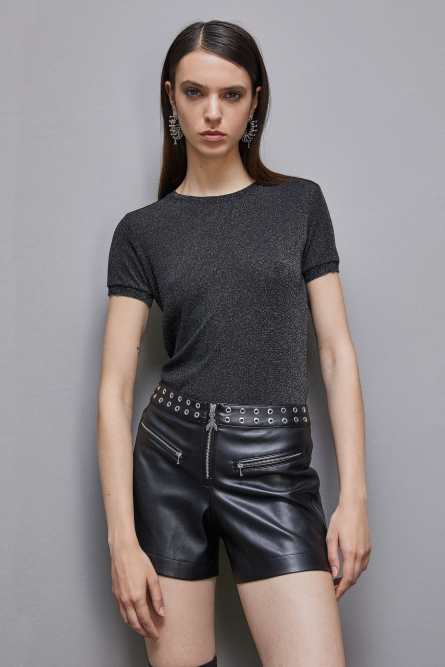 Essential short-sleeved sweater, Black, Patrizia Pepe