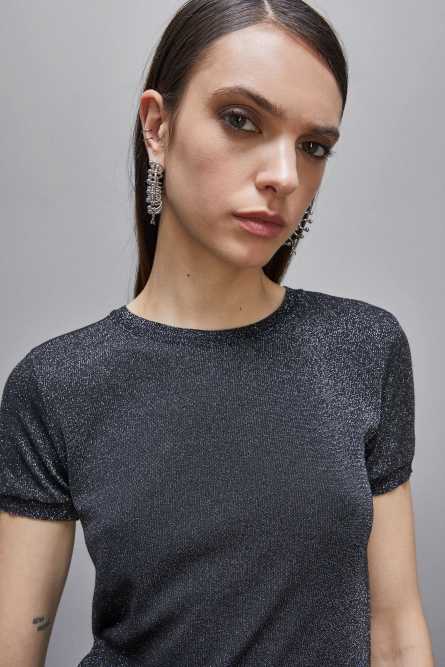 Essential short-sleeved sweater, Black, Patrizia Pepe