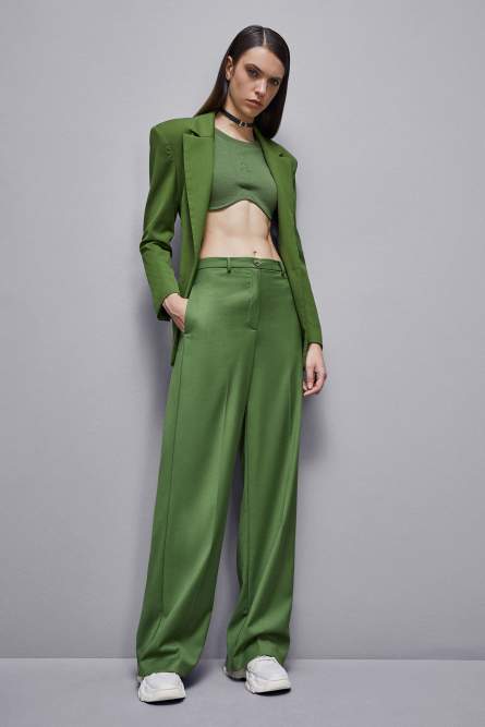 Flannel pants with pleats, Green, Patrizia Pepe