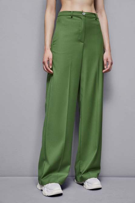 Flannel pants with pleats, Green, Patrizia Pepe