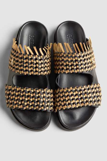Leather sandal slippers, Black, Beige, Patrizia Pepe