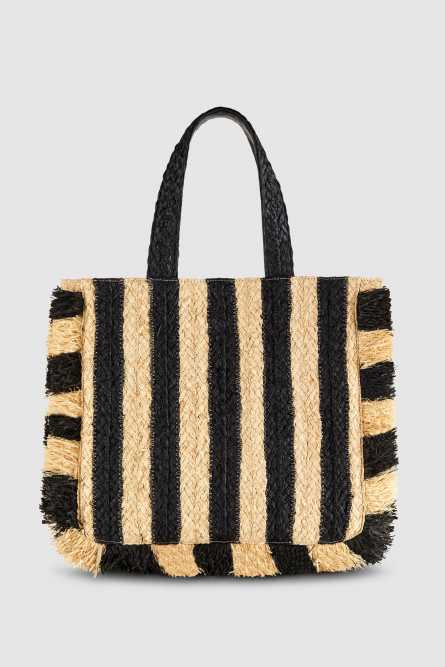 Raffia shopping bag, Black, Beige, Patrizia Pepe