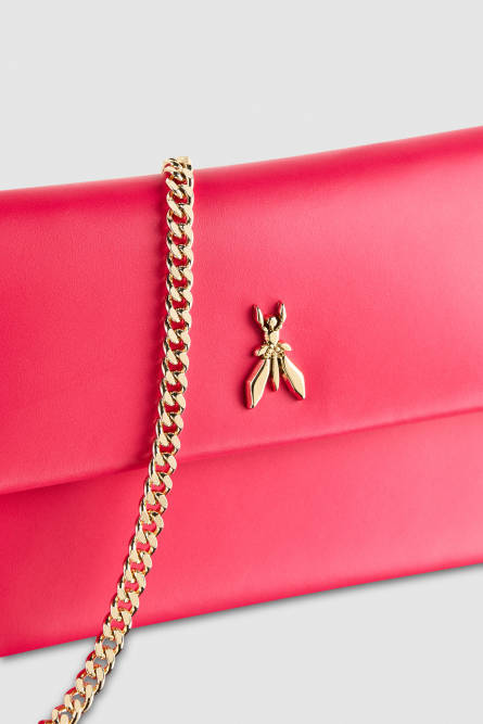 Leather clutch bag with chain shoulder strap, Pink, Patrizia Pepe