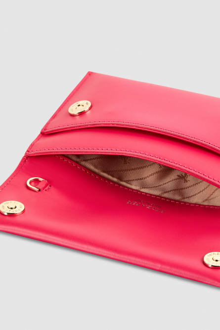 Leather clutch bag with chain shoulder strap, Pink, Patrizia Pepe