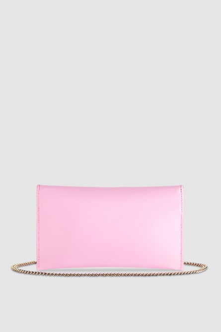 Leather clutch bag with chain shoulder strap, Pink, Patrizia Pepe
