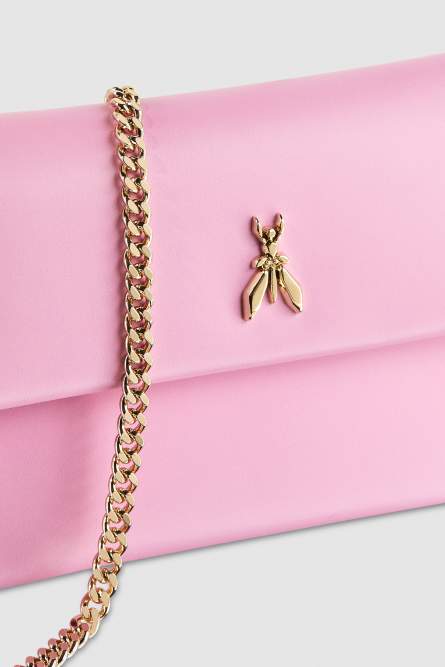 Leather clutch bag with chain shoulder strap, Pink, Patrizia Pepe