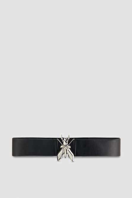High-waist leather belt with elastic, Black, Patrizia Pepe