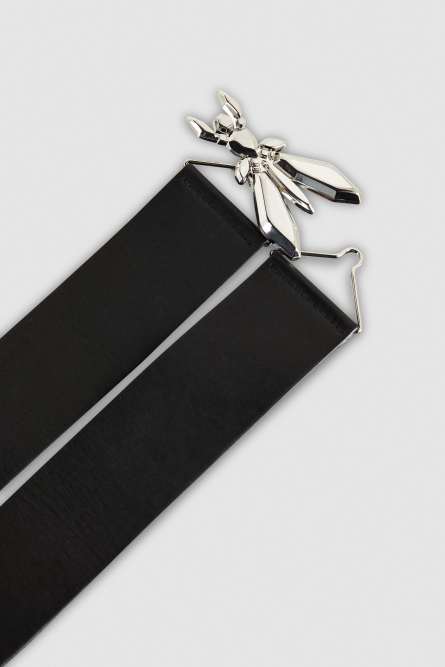 High-waist leather belt with elastic, Black, Patrizia Pepe