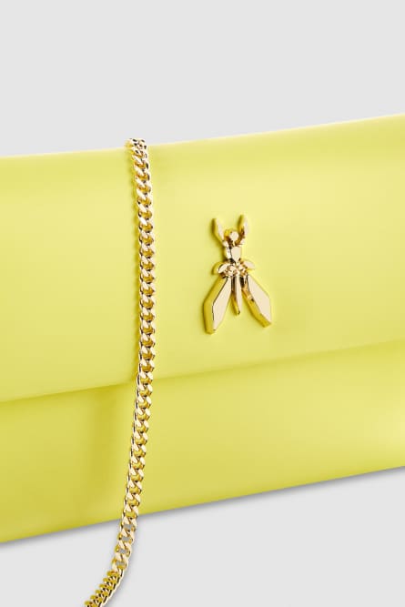 Fly leather clutch bag with chain, Yellow, Patrizia Pepe