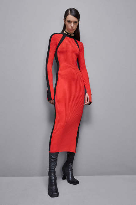 Ribbed viscose blend dress, Red, Black, Patrizia Pepe