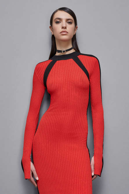 Ribbed viscose blend dress, Red, Black, Patrizia Pepe
