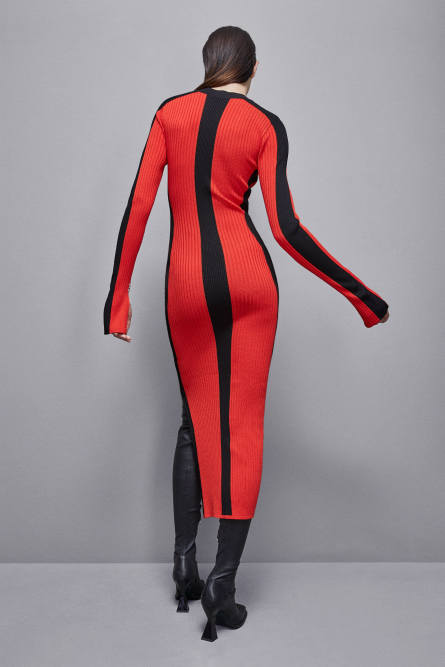 Ribbed viscose blend dress, Red, Black, Patrizia Pepe
