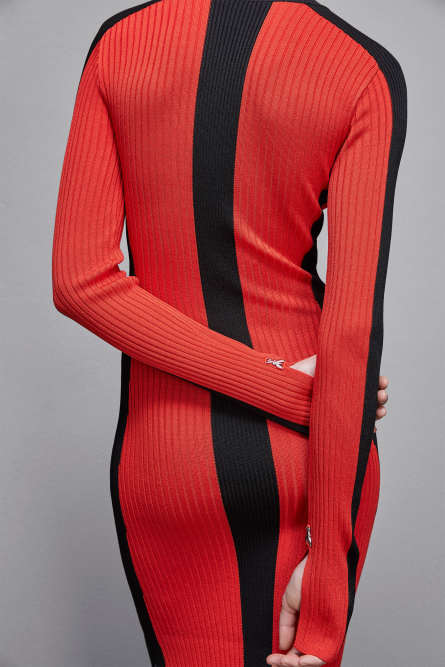Ribbed viscose blend dress, Red, Black, Patrizia Pepe