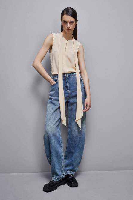 Essential crepe top, Beige, Patrizia Pepe