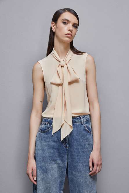 Essential crepe top, Beige, Patrizia Pepe