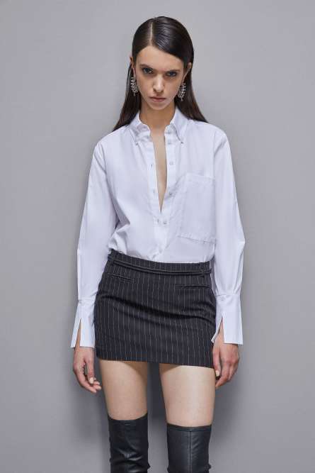 Essential cotton shirt with pocket, White, Patrizia Pepe