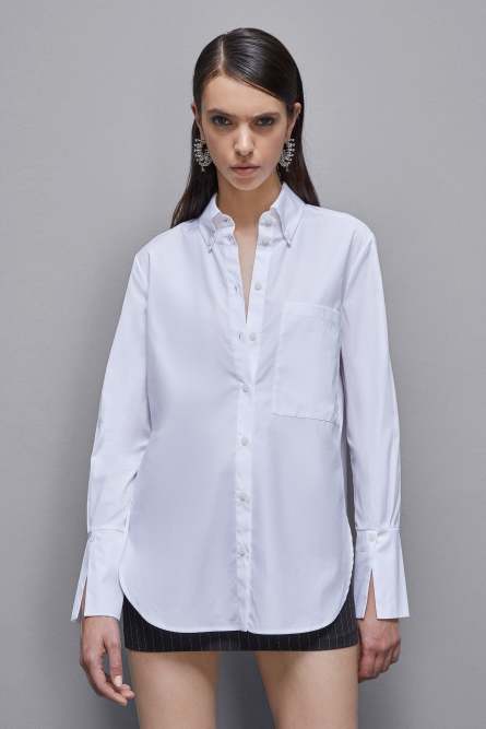 Essential cotton shirt with pocket, White, Patrizia Pepe