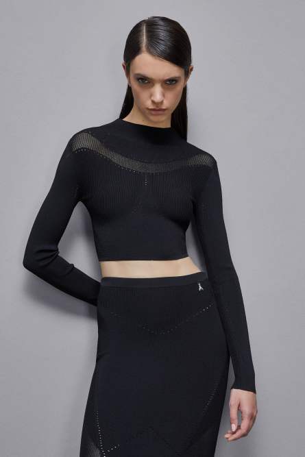 Long-sleeved viscose blend sweater, Black, Patrizia Pepe