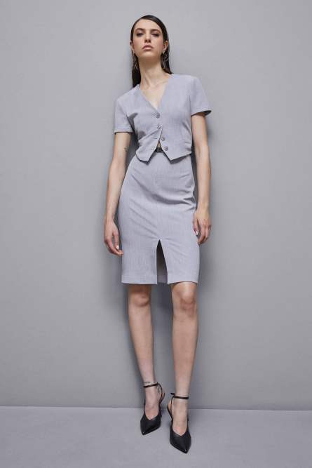 Sleeveless midi dress in poly viscose, Grey, Patrizia Pepe