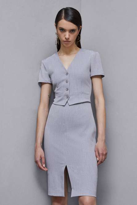 Sleeveless midi dress in poly viscose, Grey, Patrizia Pepe