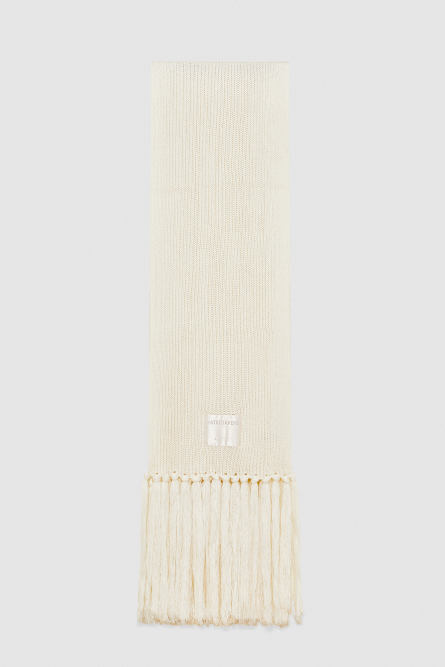 Ribbed scarf with fabric fringes, White, Patrizia Pepe