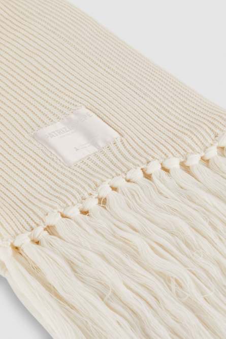 Ribbed scarf with fabric fringes, White, Patrizia Pepe