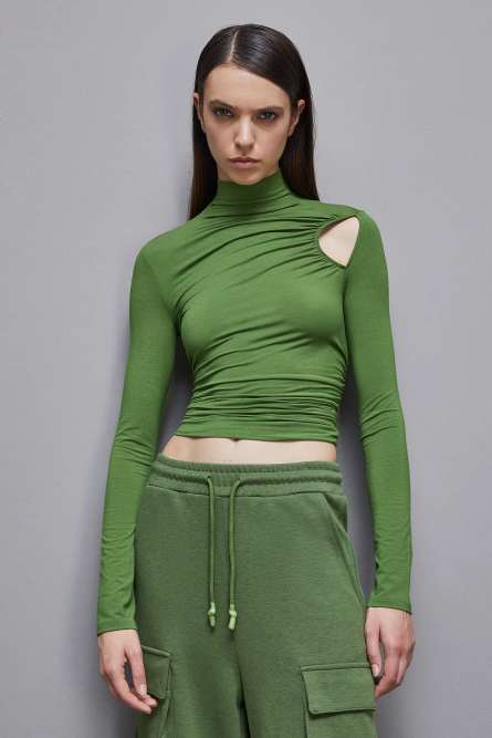 Essential jersey turtleneck T-shirt, Green, Patrizia Pepe