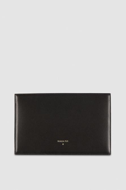 Leather shoulder pocket bag with zipper, Black, Patrizia Pepe