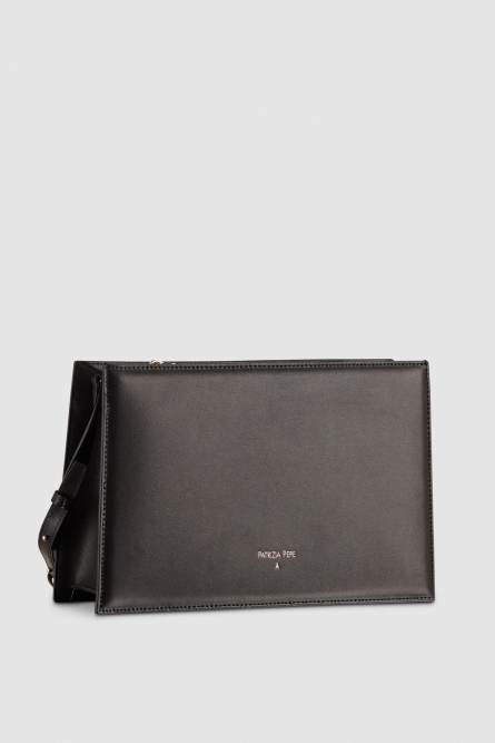 Leather shoulder pocket bag with zipper, Black, Patrizia Pepe