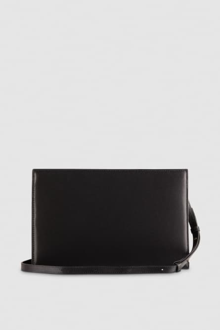 Leather shoulder pocket bag with zipper, Black, Patrizia Pepe