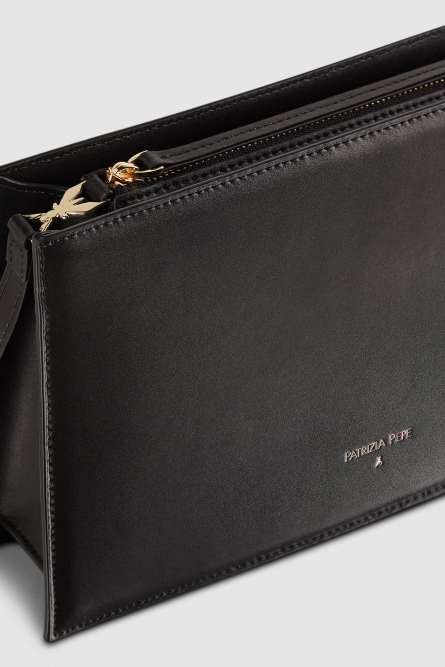 Leather shoulder pocket bag with zipper, Black, Patrizia Pepe