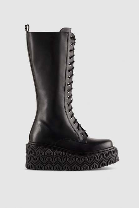 Leather boots with side zipper, Black, Patrizia Pepe