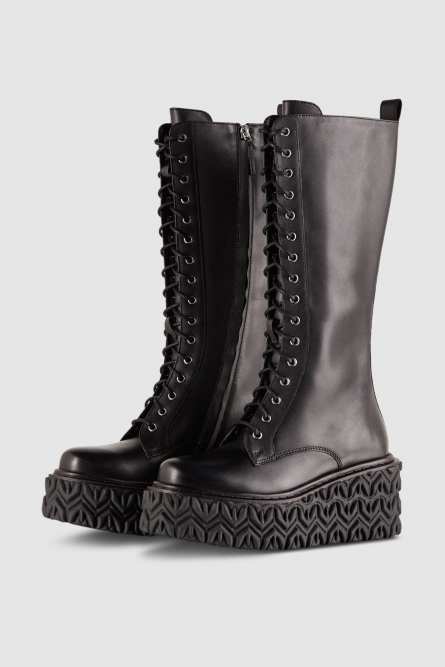Leather boots with side zipper, Black, Patrizia Pepe