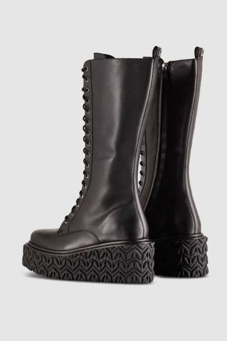 Leather boots with side zipper, Black, Patrizia Pepe