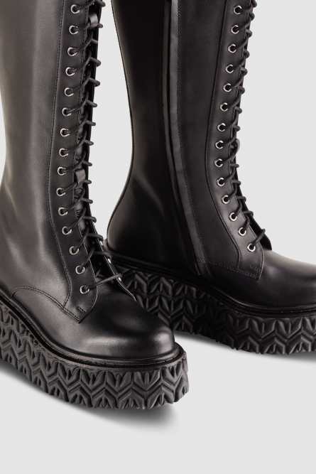 Leather boots with side zipper, Black, Patrizia Pepe