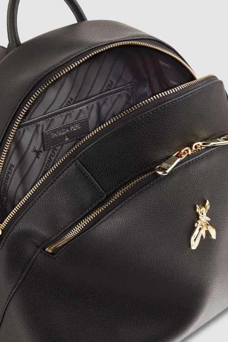 Fly leather backpack with double pocket, Black, Patrizia Pepe