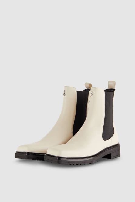 Leather square toe Beatles boots, White, Patrizia Pepe
