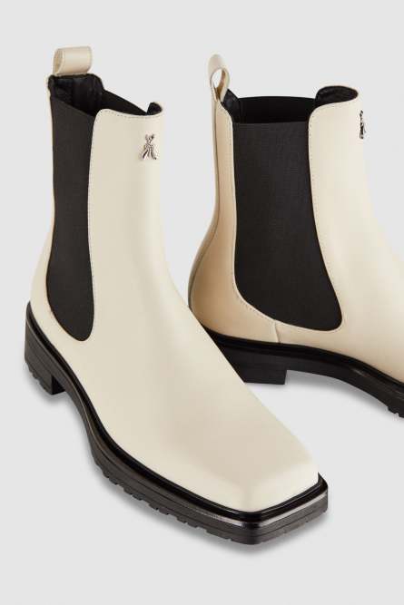 Leather square toe Beatles boots, White, Patrizia Pepe