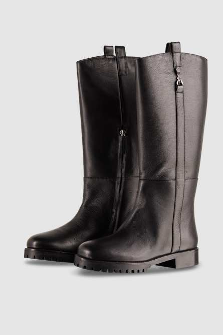 High nappa leather boots with zipper, Black, Patrizia Pepe