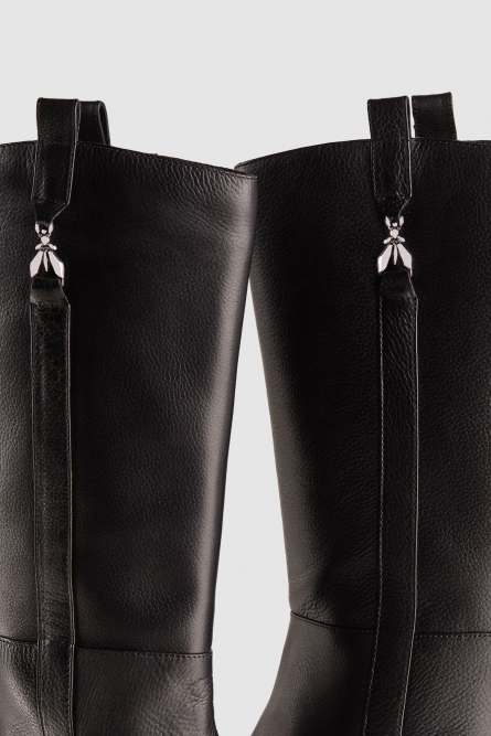 High nappa leather boots with zipper, Black, Patrizia Pepe