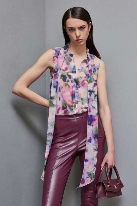 Regular top in patterned georgette, Multicolor, Patrizia Pepe