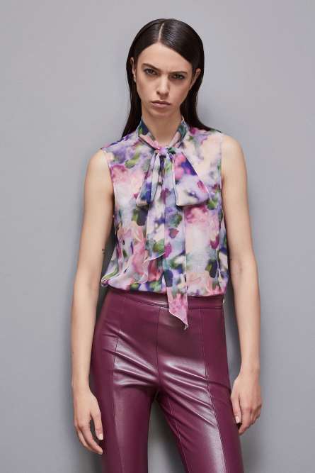 Regular top in patterned georgette, Multicolor, Patrizia Pepe