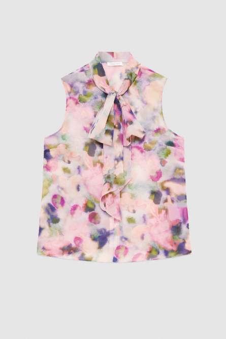 Regular top in patterned georgette, Multicolor, Patrizia Pepe