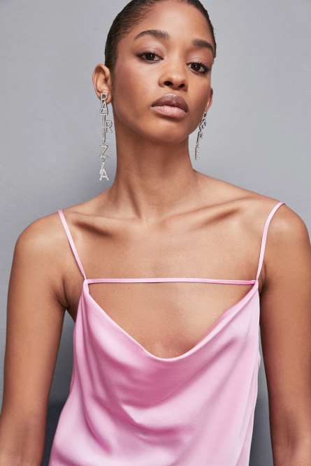 Long viscose satin mermaid dress, Pink, Patrizia Pepe