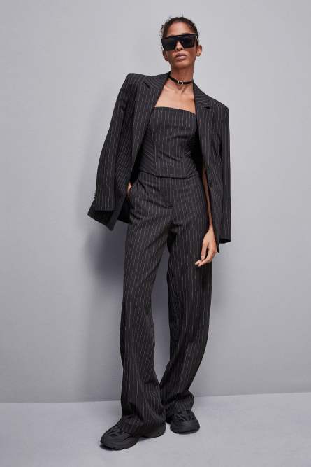 Pinstripe flannel pants, Black, Patrizia Pepe