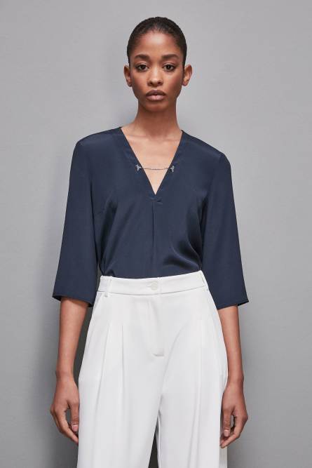 Silk blend regular fit tunic, Blue, Patrizia Pepe