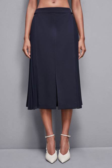 Falda midi de gabardina de talle alto, Azul