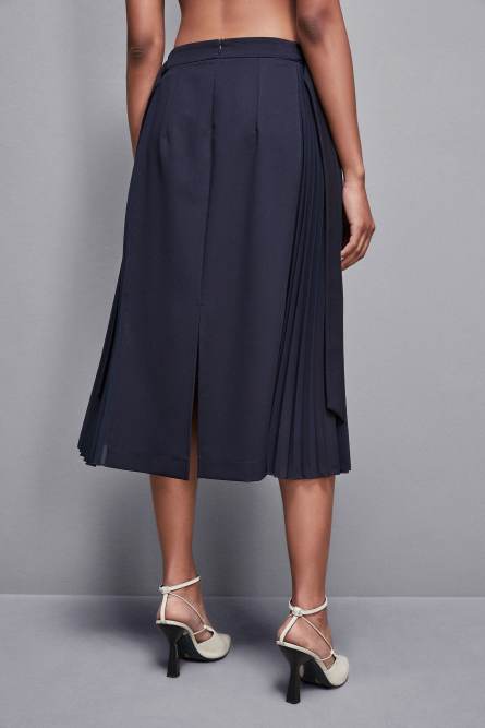 Falda midi de gabardina de talle alto, Azul