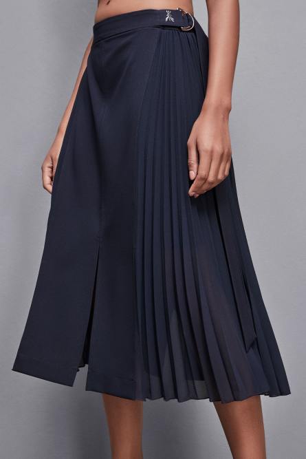 Falda midi de gabardina de talle alto, Azul
